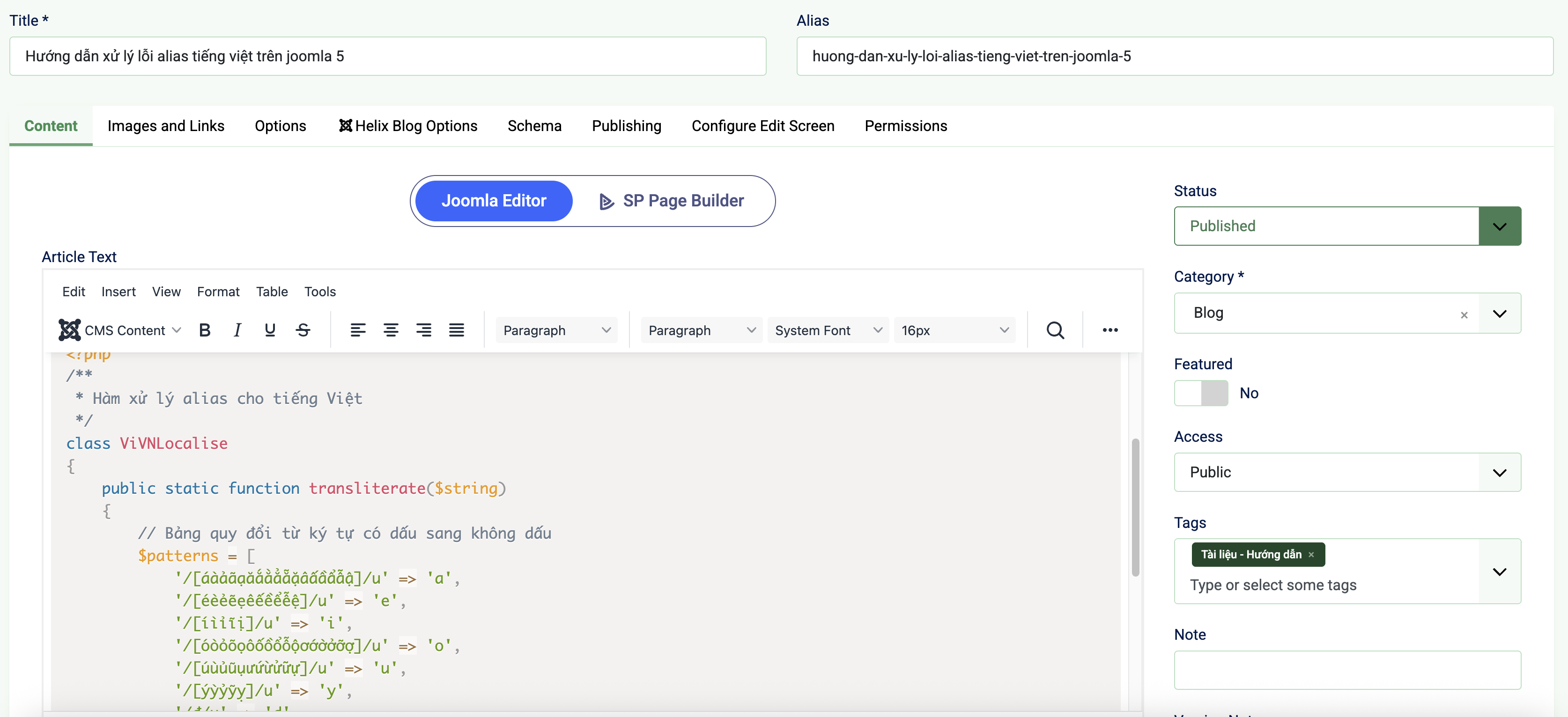 Hướng dẫn xử lý lỗi alias tiếng việt trên joomla 5